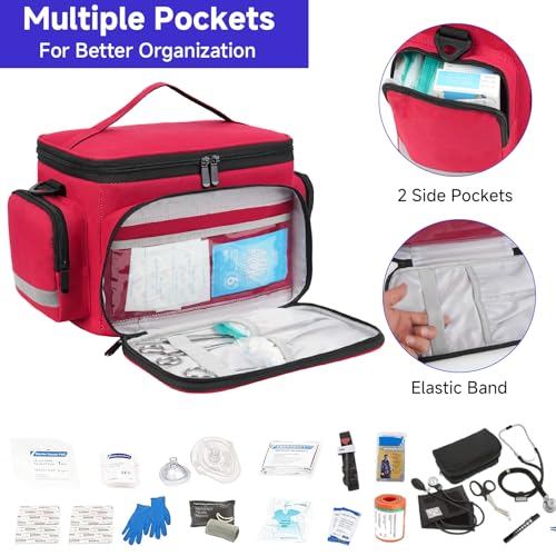 LEFOR·Z Small Medical Bag,First Aid Bag Empty,Home Health Nurse Bag with Detachable Divider,Medical Supplies Storage Tote for Nursing Student,Therapist,Doctors,Red(11.7x7.6x8inch) - style: Red-small