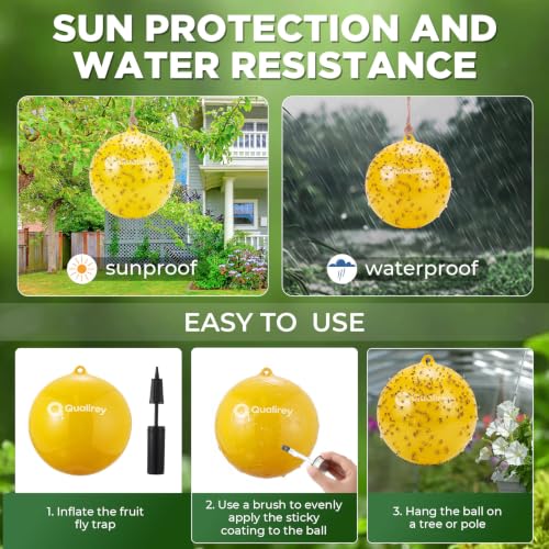 Qualirey 2 Pcs Big Fly Trap Ball 18" Hanging Sticky Insect Ball, Yellow - color: Yellow