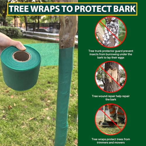 120ft Tree Wrap to Protect Bark, Tree Wrap for Damaged Bark, Tree Trunk Wrap to Keep Plants Warm and Tree Trunk Protectors from Deer and Animal, Durable and Effective, Green - color: 120ft-green