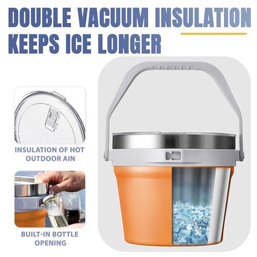 COKTIK 7L Vacuum Insulated Ice Bucket with Lid and Scoop& Tongs，Large capacity Stainless Steel Beverage Bucket for Cocktail, Champagne, Wine, Beer，Large Parties（Orange Suit） - color: Orange Suit