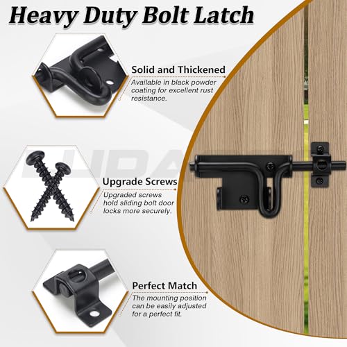 Slide Bolt Gate Latch Door Lock, Thickened Slide Bolt Latch Gate Hardware with Locking Hole for Padlock, Suitable for Heavy Duty Wooden Fence, Shed Doors, PVC Fence, Barn Doors, Black, 1 Pack