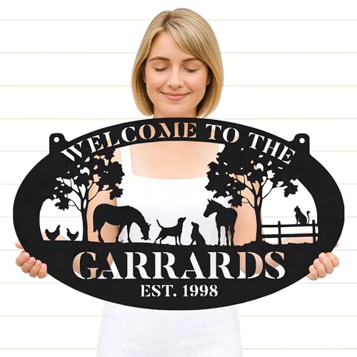 Family Name Horse Metal Sign – Custom Ranch Wall Decor for Country Home, Farmhouse Porch, or Outdoor Living Area - color: Horse Sign #26