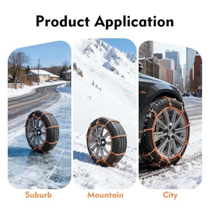 12 PCS Car Snow Tire Chains, Spiral Anti-skid Traction Straps, Portable Adjustable Zip Tie Tire Chains, Universal Emergency Accessory for Cars SUVs Trucks (Orange)