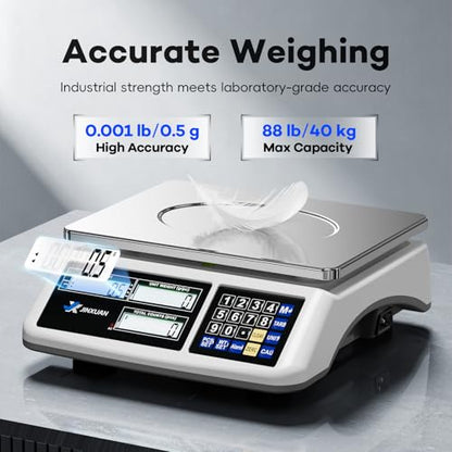 Counting Scale 88lb/40kg x 0.5g Industrial Scale lb/oz/g/kg Digital Parts Scale with Dual LCD Display, Rechargeable Inventory Scale for Small Parts Coins Pieces Tickets, Precision Gram Scale - style: 40kg x 0.5g with 3 Displays