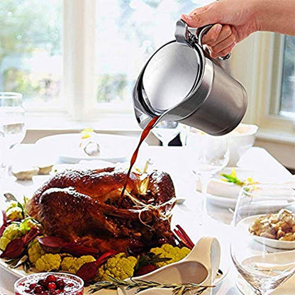 Double Insulated Gravy Boat - Stainless Steel Sauce Jug with Hinged Lid Hinged Lid Ideal for Gravy or Cream at Thanksgiving (750ML/26 OZ) - color: 750ML/26 OZ