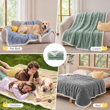Luciphia Waterproof Dog Blanket, Reversible Fleece & Sherpa, Couch Cover - color: Mint Green, size: Medium (57x40 inch)