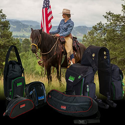 TrailMax 500 Series Insulated & Padded Front Pocket Saddlebag for Trail Riding; Cellphone Saddle Front Pocket; Trail Riding Cellphone Bag; - color: Black with Green Piping