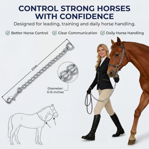 Horse Lead Chain, Heavy Duty Stud Chain with Swivel Snap, Nickel Plated