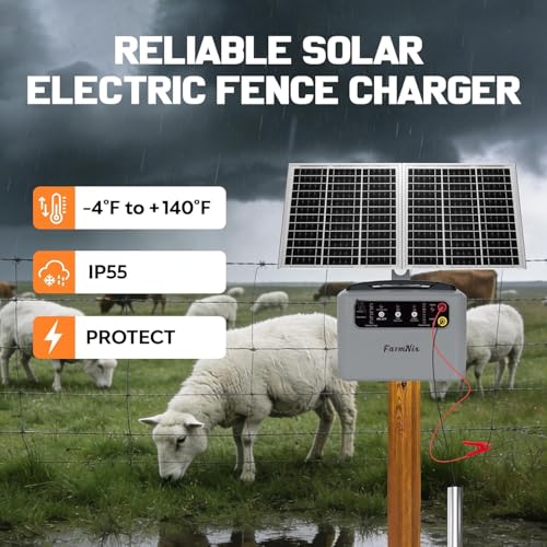 30 Miles Solar Powered Fence Charger, 6-12KV 0.3-1.5J for Livestock - color: Gray