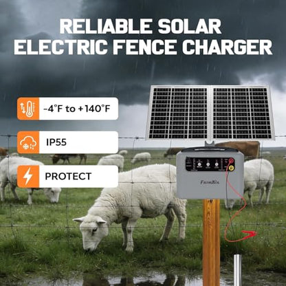 30 Miles Solar Powered Fence Charger, 6-12KV 0.3-1.5J for Livestock - color: Gray