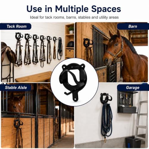 6 Pack Horse Bridle Rack, Metal Bridle Hooks for Tack Room Storage, Black - size: 6 Counts