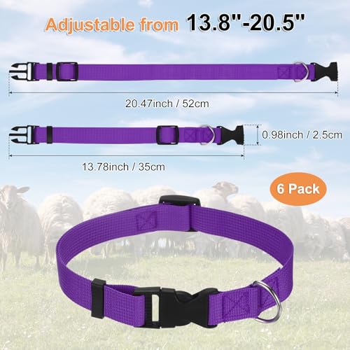 M METERXITY 6-Pack Goat Collars with Bells, 13.8"-20.5" Polyester Adjustable Pet Collar with Anti-Lost Grazing Copper Bell for Small Farm Animal/Sheep/Cow/Goat [Purple] - color: Purple