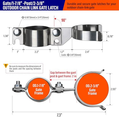Heavy Duty Stainless Steel 1-7/8" x 2-3/8" Chain Link Fence Gate Fork Latch with Hole for Padlock（Fit 1 7/8" Gate Frame） 1Pack - size: 1-7/8''x2-3/8''-1P