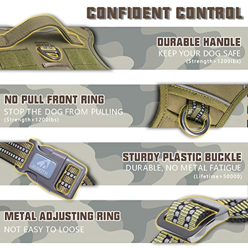 Auroth Tactical Dog Harness for Large Dogs No Pull Adjustable Pet Harness Reflective K9 Working Training Easy Control Pet Vest Military Service Dog Harnesses Army Yellow L | Easy Control with handle, Adjustable, Reflective, Military K9, for German Shepher
