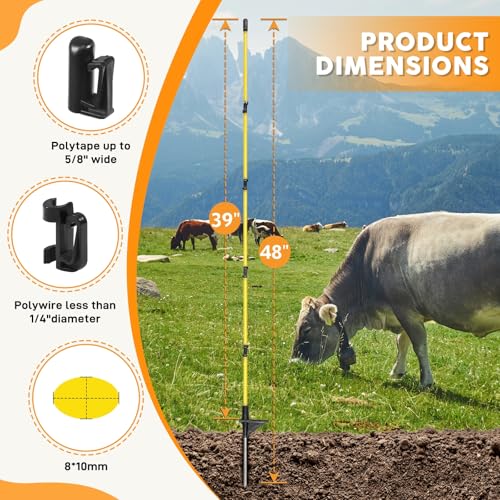 48In/4FT Fiberglass Step-in Electric Fence Posts