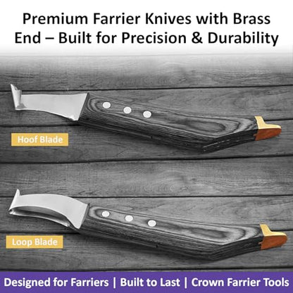 Premium Farrier Loop & Hoof Knife with Brass End – Professional Hoof Trimming Tool for Horses, Cows & Livestock, Stainless Steel Blade, Ergonomic Wood Handle (Black) - color: Black