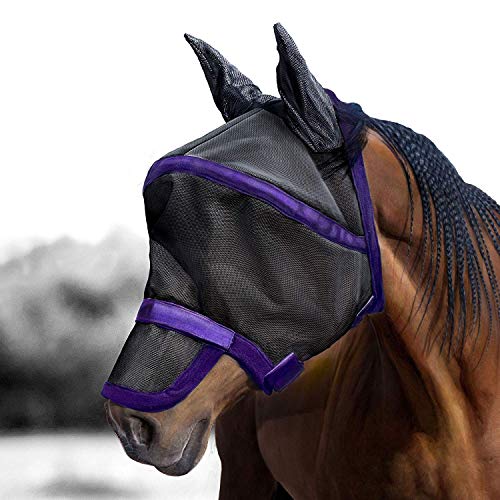 Harrison Howard Maskology Supreme Nylon Framework Micro-Woven Material UV-Proof Horse Fly Mask Black/Purple (Full Size) - color: Purple, size: Full (Large)