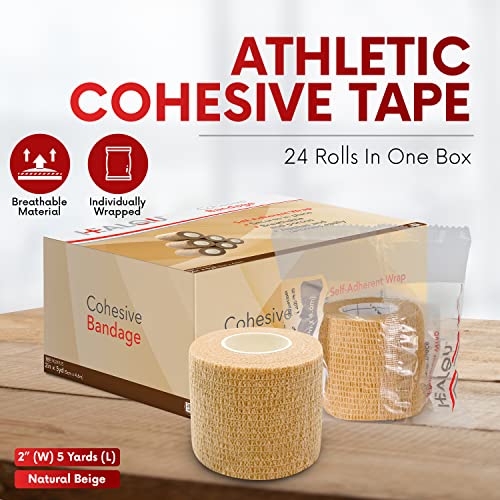 HEALQU Self Adhesive Bandage Wrap - 12 Rolls 2in x 5yd Cohesive Tape for Athletic and Sports - Self Adherent Medical Tape, Flexible, Elastic Bandages for Wrist & Ankle Vet Wrap for Dogs - size: 2 Inch Box of 12