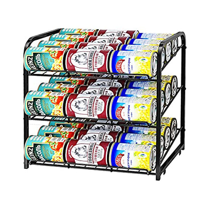 Can Rack Organizer,3 Tier Stackable Can Storage Dispenser,Black - color: Black