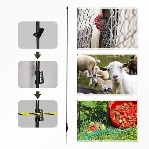 66 Inches High Fiberglass Electric Fence Portable Posts with Single Spikes - 55 Posts Come with 275 Clips - size: 66 in x 55 x 1 stake
