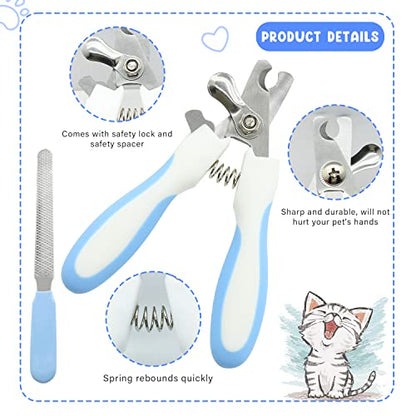 Pet Grooming Kit with Slicker Brush Bath Massage Glove Brush Pet Shedding Comb Nail Clipper Trimmer 6 Piece Set for Rabbit Kitten Guinea Pig Cat Chinchilla Ferret Small Animals - color: Blue