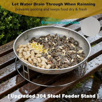 13-Inch Ground Bird Feeder and Bath Combo, Stainless Steel Feeding Platform for Birds & Squirrels, with Dual Birdseed Mesh Trays, Birdbath, Attracting Creatures to Backyard, Patio - color: bird feeder & bath combo