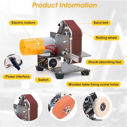 Mini Belt Sander for Knife Making, 3 IN 1 Electric Power Bench Belt Sanders | 7 Adjustable Speed Knife Sharpener Knife Polishing Kit for DIY Metal Woodworking Knife Making (Multi-functional) - style: Multi-functional Belt Sander