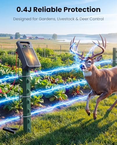 Solar Electric Fence Charger, 0.4J, 15 Mile Fence Energizer | 24/7 Fence Protection With Battery Display, Smart Monitoring, Solar & Type-C Charging For Gardens, Livestock And Farms