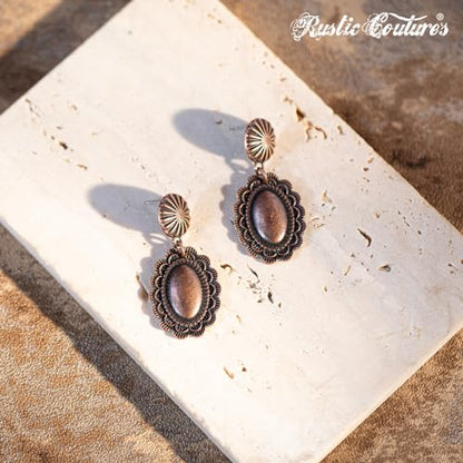 Montana West Rustic Couture's Western Concho Dangle Drop Earrings for Women - color: A-Bronze