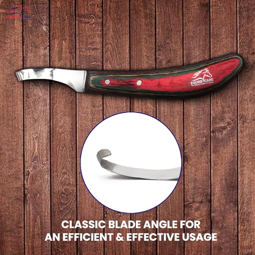 Equine Care Right-Handed Farrier Hoof Knife, Horses Goats Sheep, Red Handle | Farrier hoof knife for horses, goats, sheep and cattle; J2 stainless steel curved blade; red layered handle. - style: Right-Handed
