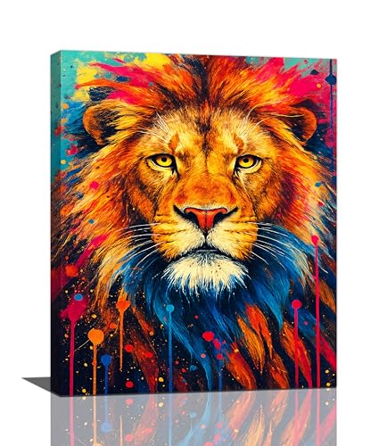 Banksy Lion Wall Art Lion Pictures Street Graffiti Canvas Wall Decor Painting Print Animal Home Modern Artwork Decorations Framed for Living Room Bedroom Bathroom Office 16"X20" - color: Banksy Lion, size: 20"L x 16"W
