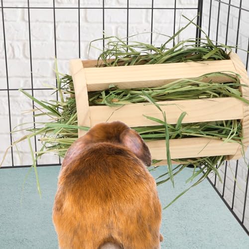 Rabbit Hay Feeder Rack Wooden Food Manger Grass Holder for Small Pets Bunny Chinchilla Guinea Pigs