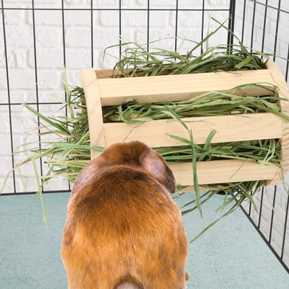 Rabbit Hay Feeder Rack Wooden Food Manger Grass Holder for Small Pets Bunny Chinchilla Guinea Pigs