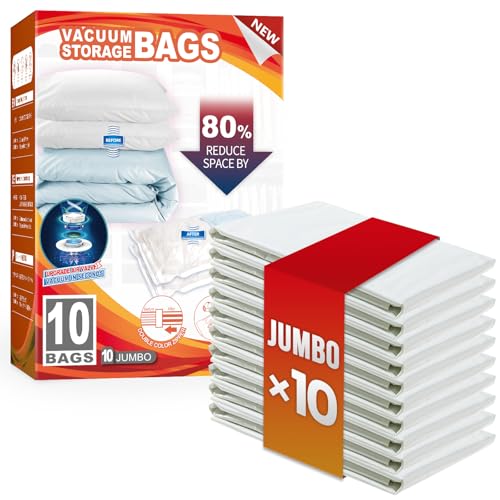 TAILI 10 Pack Vacuum Storage Bags, Jumbo Size (31×40 inch), Cream - size: 10 Jumbo