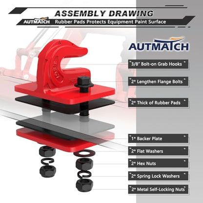 AUTMATCH Tractor Bucket Grab Hook 3/8" (2-Pack) Grade 70 Drop Forged Steel - color: Red