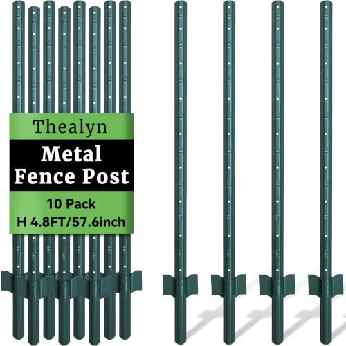 Thealyn Metal 10Pack 4.8FT Fence Posts for Wire Fencing Heavy Duty U Post - size: 4.8 Feet