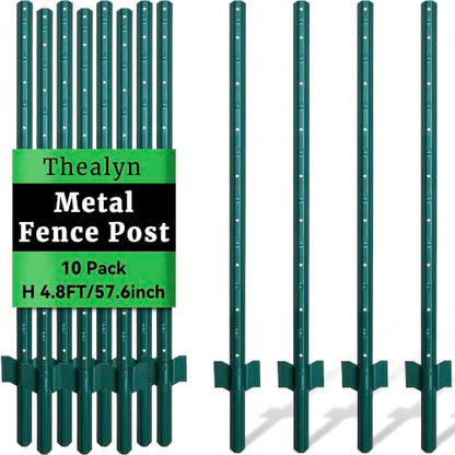 Thealyn Metal 10Pack 4.8FT Fence Posts for Wire Fencing Heavy Duty U Post - size: 4.8 Feet