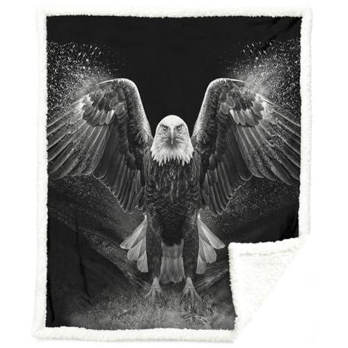 Sleepwish Bald Eagle Sherpa Blanket Powerful Animal Blanket Print Throw - color: Bald Eagle, size: Throw