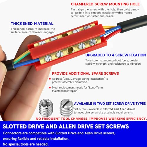 Upgraded Underground Wire Splice Kit & in Wall Splice Kit,UF Wire Splice Kit,14/3 to 8/3 AWG Screw Splice Connectors w/ 8" Heavy-Wall Heat Shrink for Direct Burial & Extension Cord, 1 Set, Red