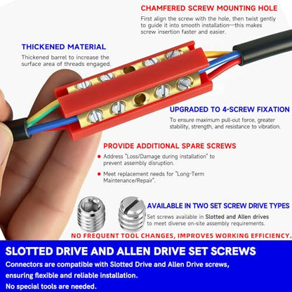 Upgraded Underground Wire Splice Kit & in Wall Splice Kit,UF Wire Splice Kit,14/3 to 8/3 AWG Screw Splice Connectors w/ 8" Heavy-Wall Heat Shrink for Direct Burial & Extension Cord, 1 Set, Red