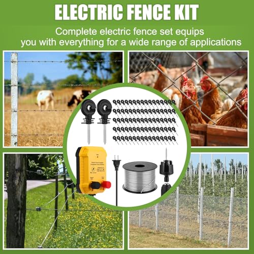 MorningRo Electric Fence Charger Kit 0.25 J 5 Mile 80 Insulators 985ft Wire - style: 0.25 Joule