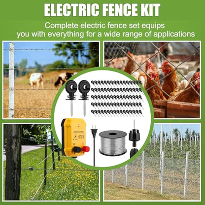 MorningRo Electric Fence Charger Kit 0.25 J 5 Mile 80 Insulators 985ft Wire - style: 0.25 Joule