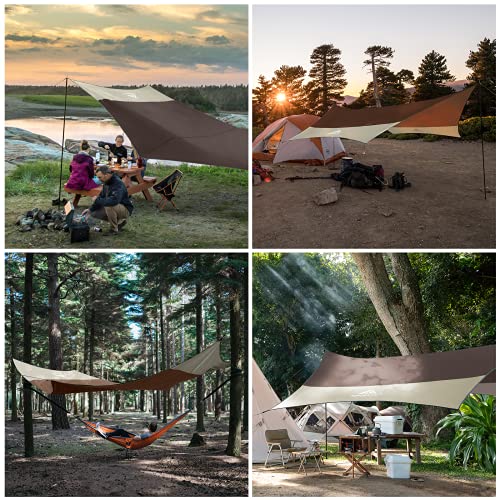 Forceatt 12x14FT Waterproof Camping Tarp with 2 Poles, Sun Shelter for Car, Tent, Hammock in Camping, Hiking, Backpacking, Garden and Traveling - color: Brown & Khaki