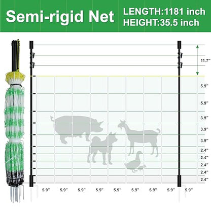 2 Pack Premium Electric Semi-Rigid Fence Netting 35.4"H x 98.42'L, Pre-Assembled Posts Raised to 47.2"H, Can Add Additional Polywire to Ensure Safety for Backyards,Homesteads,Gardens,Farms,and Ranches - size: Length 98.4 ft x 2