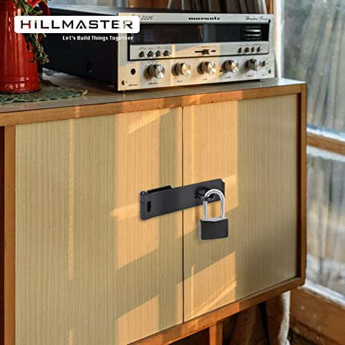 HILLMASTER Heavy Duty Door Hasp Latch 7-3/4" Extra Thick Steel Safety Gate Door Lock Padlock Clasp Hasp Lock Latch for Fence Gate Barn Door Shed Closet Cabinet, Black Finish | Padlock Clasp Hasp Lock Latch for Fence Gate Barn Door Shed Closet Cabinet, Bla