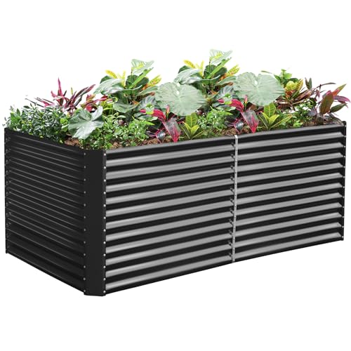Land Guard 8x4x3ft Rectangular Galvanized Raised Garden Beds, Large-Capacity Metal Planter Box Outdoor, Durable Deep Raised Garden Bed 3ft Tall, Raised Beds for Gardening Vegetables, Modern Gray - color: Modern Gray, size: 8×4×3ft