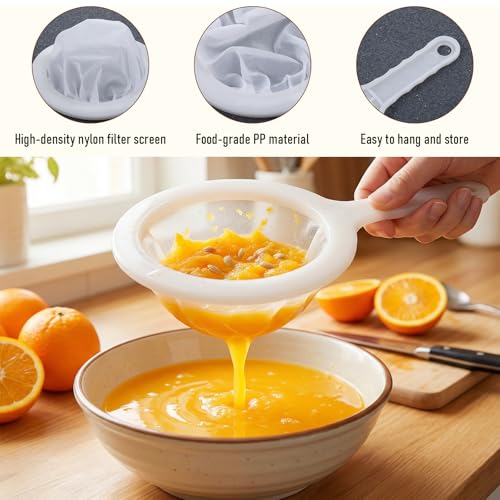 Ultra-Fine Nylon Mesh Strainer 5.51 Inch, Kitchen Food Yogurt Mesh Sieve, Plastic Sieve Fine Mesh with Handle, Mini Brine Shrimp Separation for Filtering Juice Milk Soy Coffee Honey Wine (400 mesh)