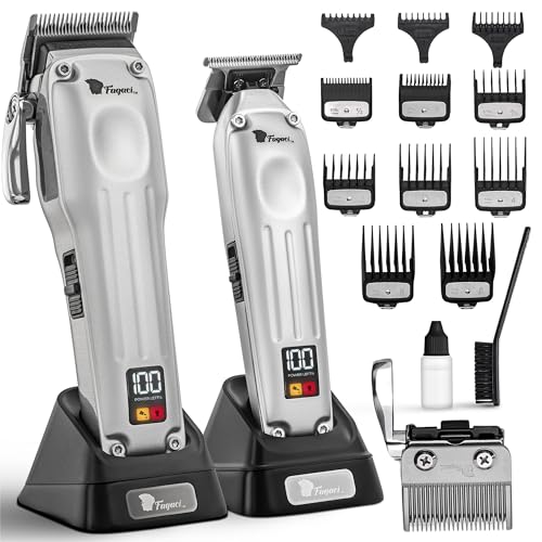 Fagaci Professional Hair Clippers for Men, Cordless Trimmer Barber Kit | Brushless motors built for 3X extended life. Ceramic and DLC blades hold an edge 5X longer for fades, tapers and clean lines. - color: Silver