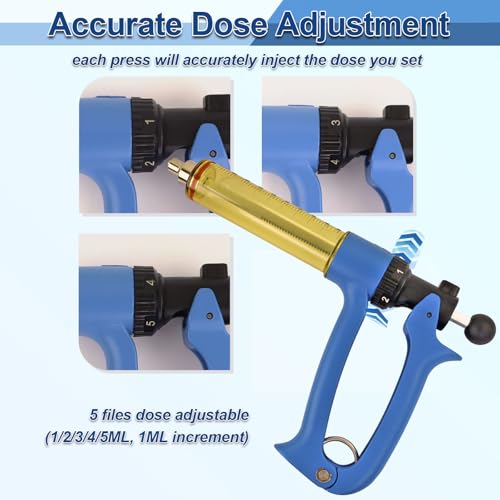 VET.PLUS 50ML Automatic Livestock Syringe for Cow Goat Hog Sheep with Two Tubes, Continuous Repeating Cattle Vaccine Gun, Dose Adjustable Luer Lock Interface Syringe - size: 2 Tubes (50ML)