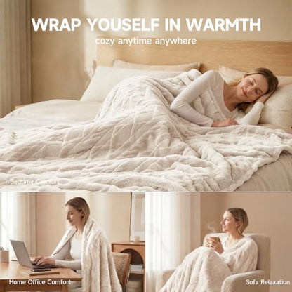 Heated Blanket King Size, Soft Plush Electric Blanket,Beige - color: Beige, size: King